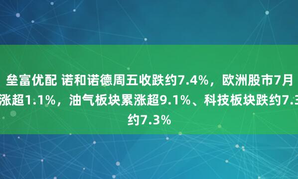 垒富优配 诺和诺德周五收跌约7.4%，欧洲股市7月份涨超1.1%，油气板块累涨超9.1%、科技板块跌约7.3%